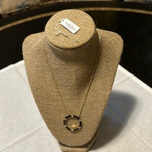 Park Lane gold necklace, circle pendant with faux diamonds. NIB
